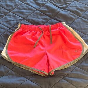 Nike Girls Bright Pink Running Shorts with Gray Trim